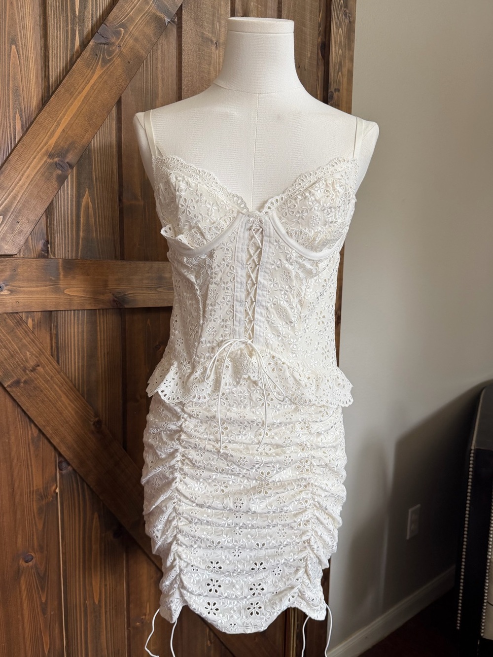 For Love And Lemons Sophie Eyelet Mini Dress Floral White Lace Corset Sz S NWT